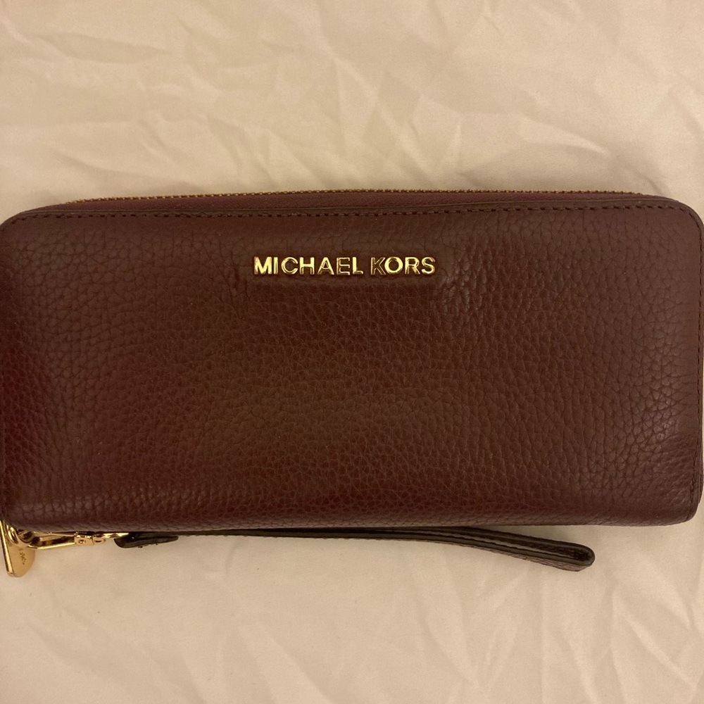 Michael Kors Pebbled Leather Zip Wallet - Deep Burgundy